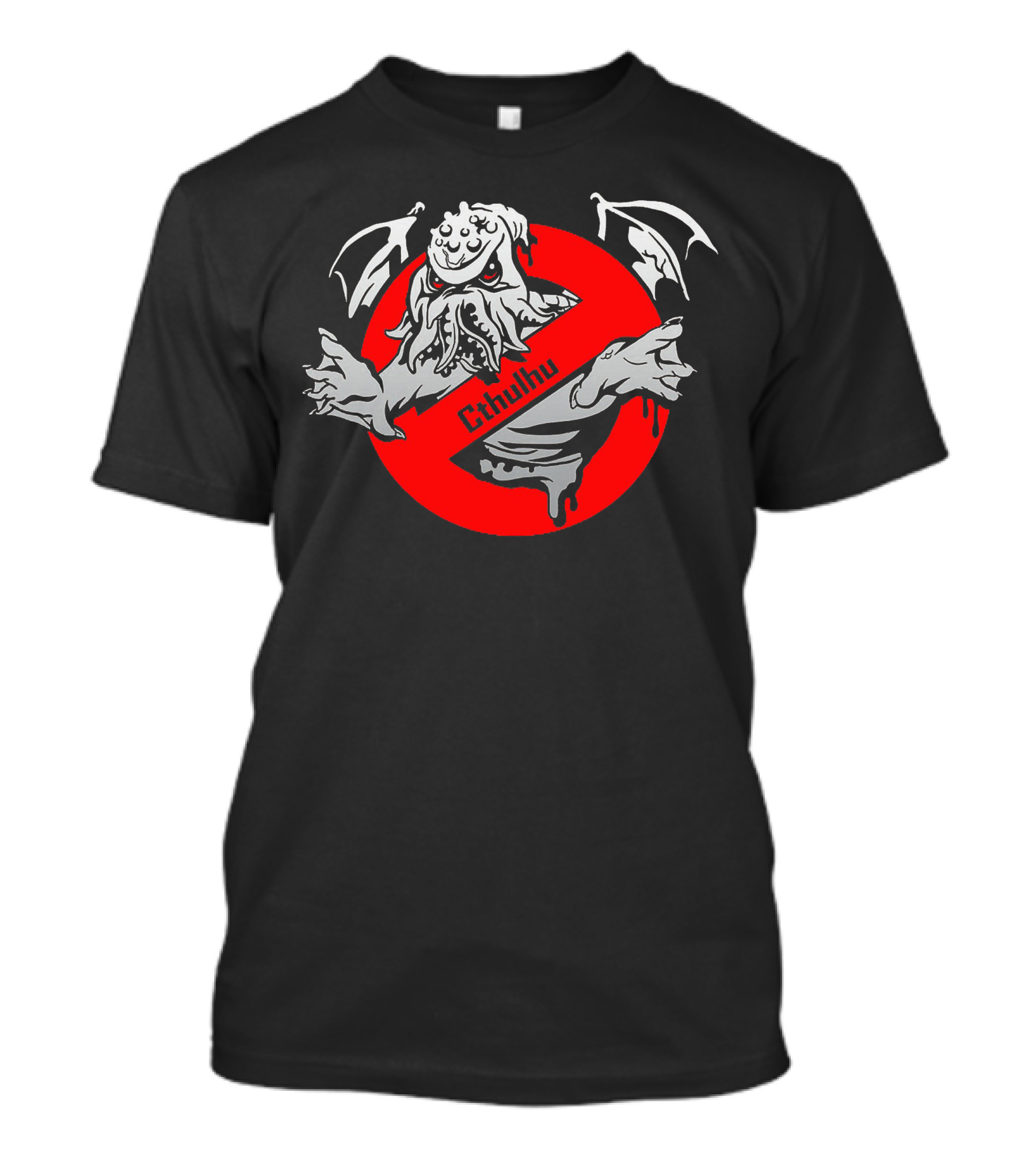 Cthulhu Ghostbusters Symbol Winged Creature Red Circle Cross T-Shirt