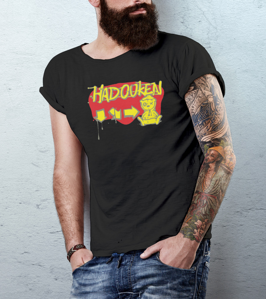 Hadouken Down Right Forward Arrow Combination Retro Yellow Character T-Shirt