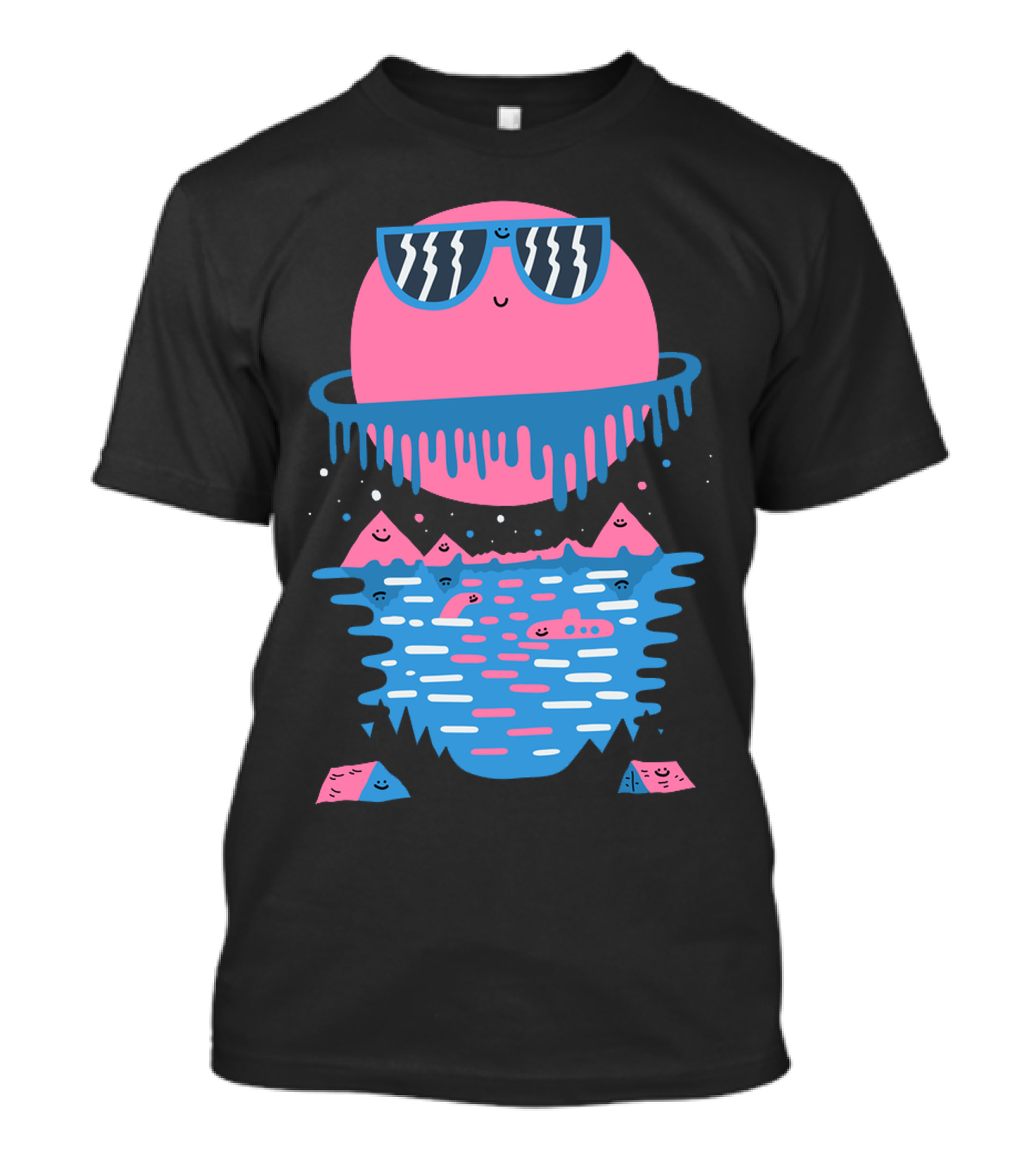 Happy Outdoors Porky Roebuck Mountain Sun Smiley With Sunglasses And Melting Lake T-Shirt