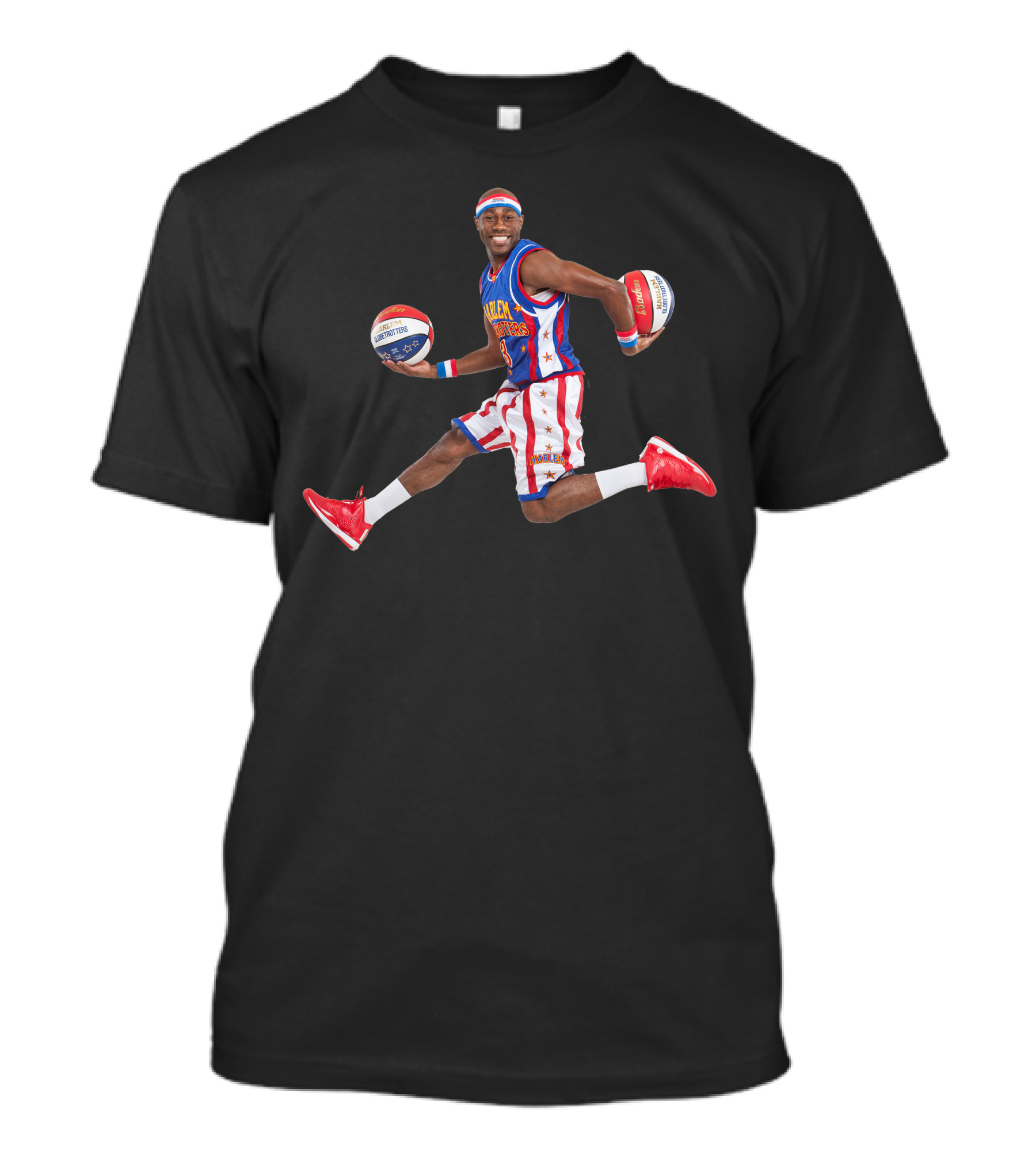Harlem Globetrotters Basketball Player In Action With Red White Blue Uniform T-Shirt