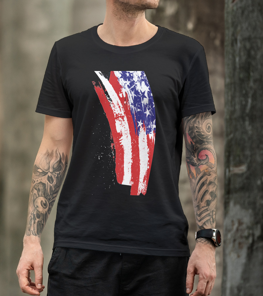 July 4Th American Flag Brushstroke Graphics T-Shirt