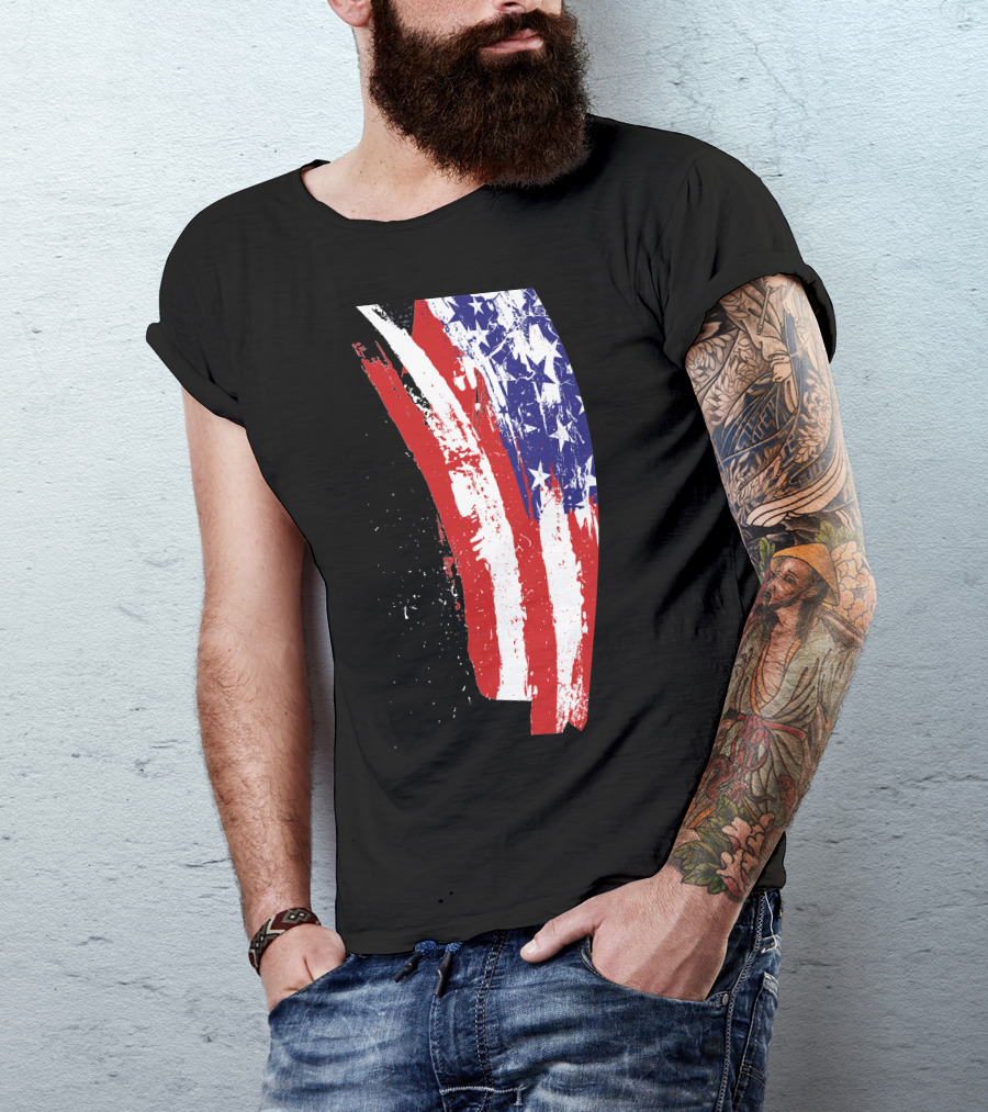 July 4Th American Flag Brushstroke Graphics T-Shirt