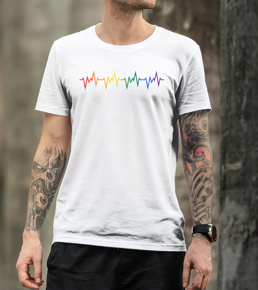 Lgbt Rainbow Heartbeat Line T-Shirt