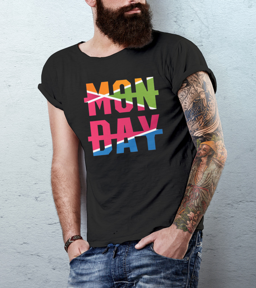 MONDAY Bold Colorful Text With Strikethrough Lines T-Shirt