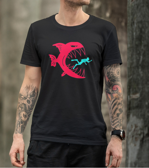 Monster Fish Eats Diver In Deep Sea Adventure T-Shirt