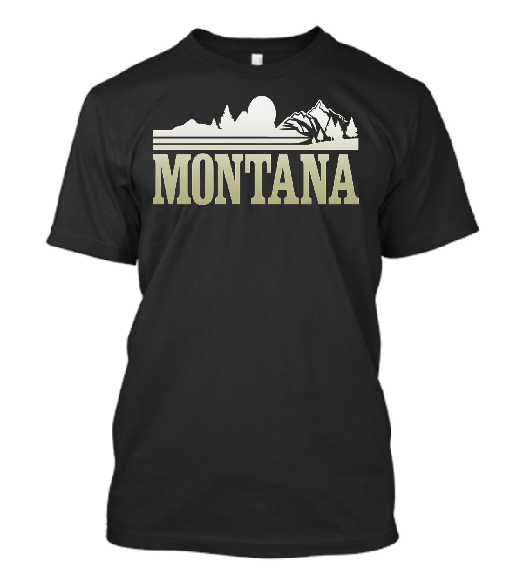 Montana Mountains Silhouette With Sun And Trees T-Shirt