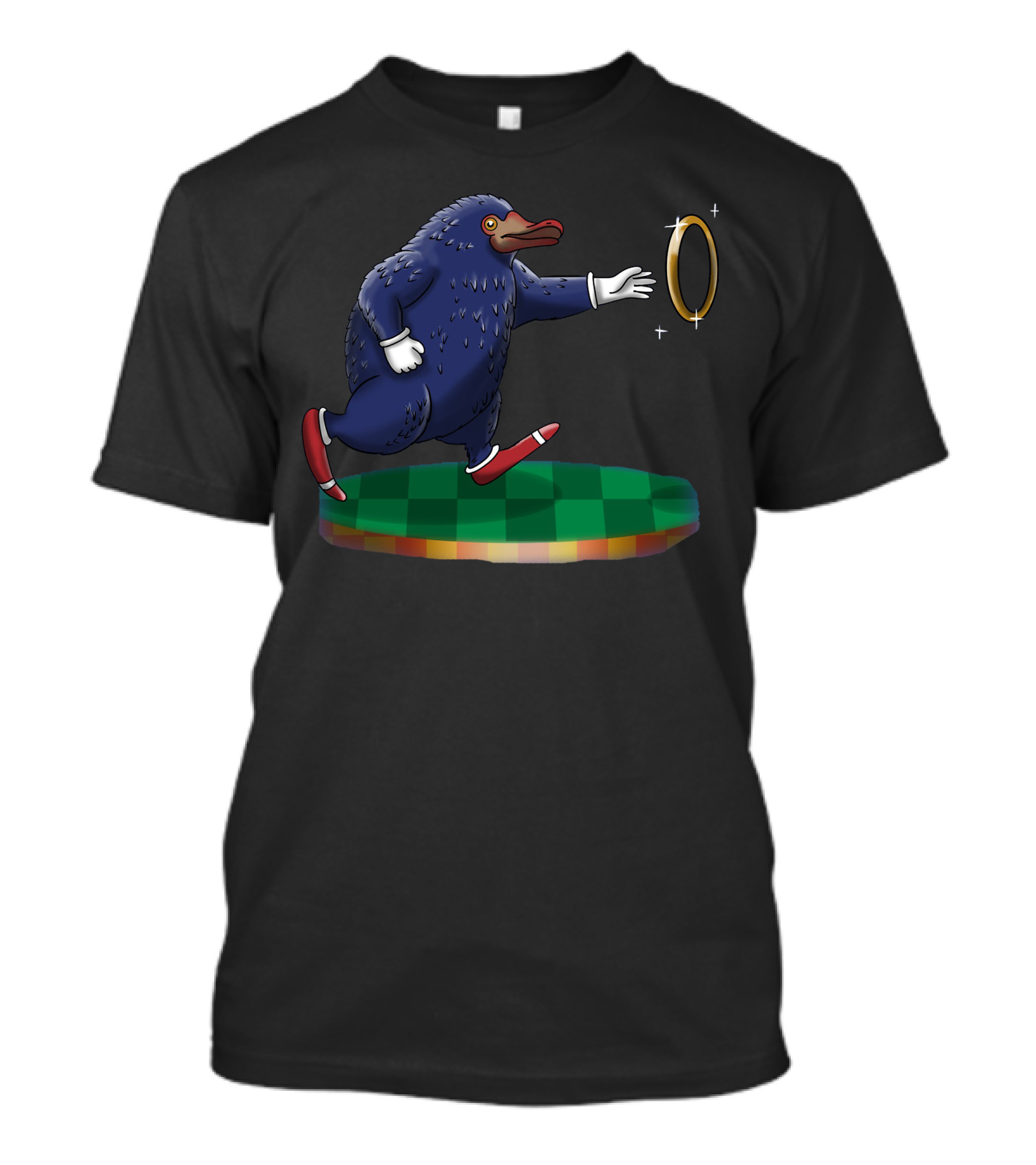 Niffler Hedgehog Ring Chase On Green Platform T-Shirt