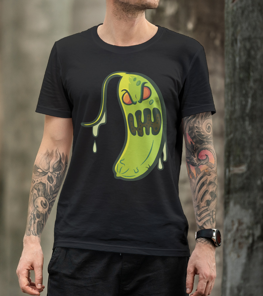 Pickle Monster Grinning With Dripping Goo Drops T-Shirt
