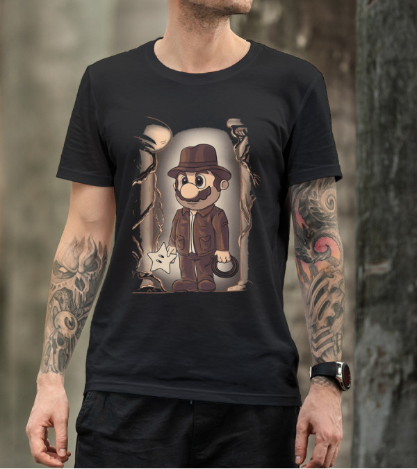 Plumbers Of The Lost Star Mario-Style Adventurer With Fedora And Whip T-Shirt
