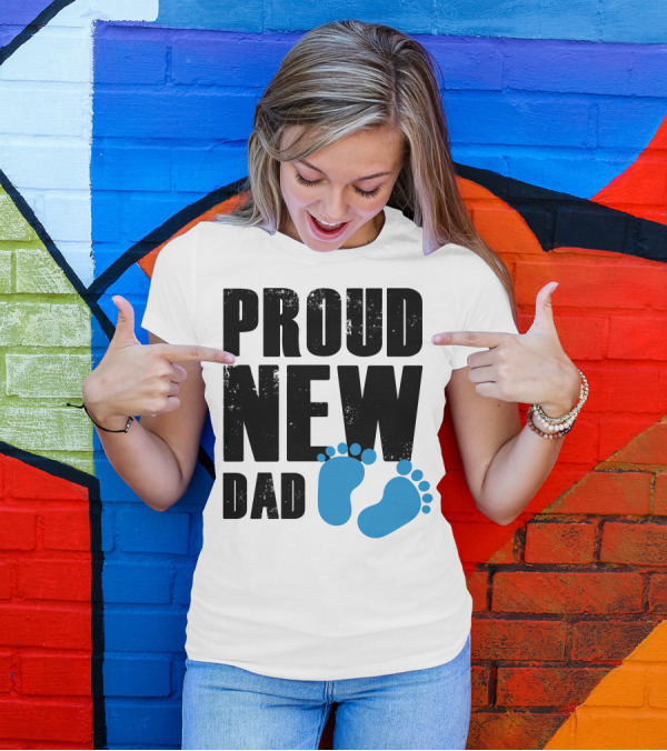 Proud New Dad Blue Baby Footprints T-Shirt