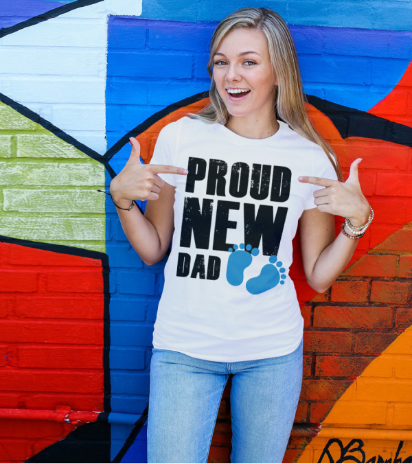 Proud New Dad Blue Baby Footprints T-Shirt