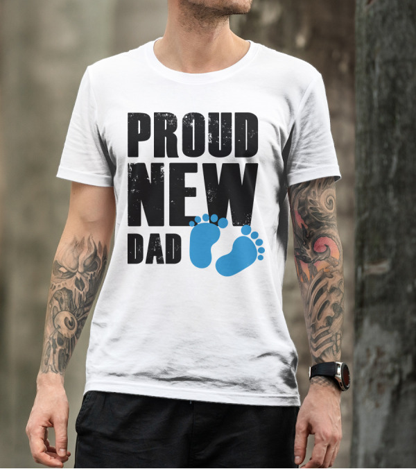 Proud New Dad Blue Baby Footprints T-Shirt