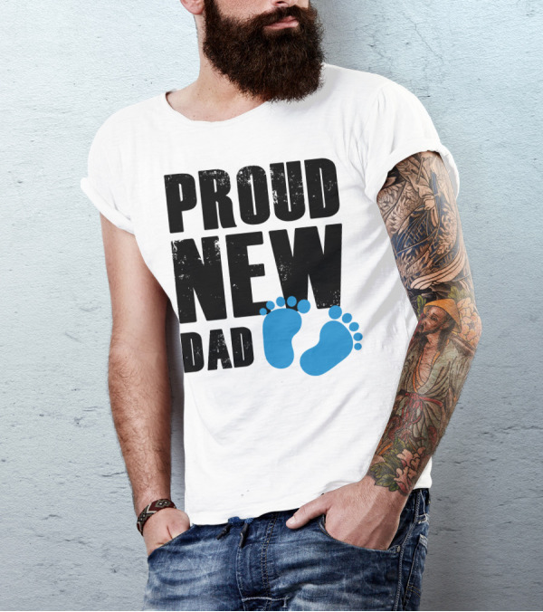 Proud New Dad Blue Baby Footprints T-Shirt