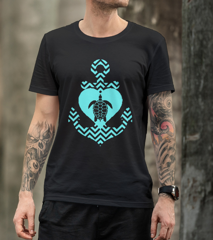 Sea Turtles Chevron Heart And Anchor T-Shirt