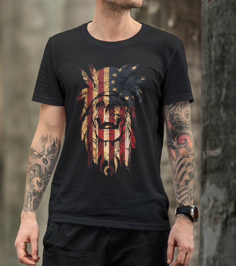 Skull American Flag Headdress T-Shirt