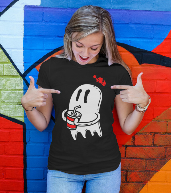 Soda Ghost Classic Cup Drinking Graphic With Cap T-Shirt