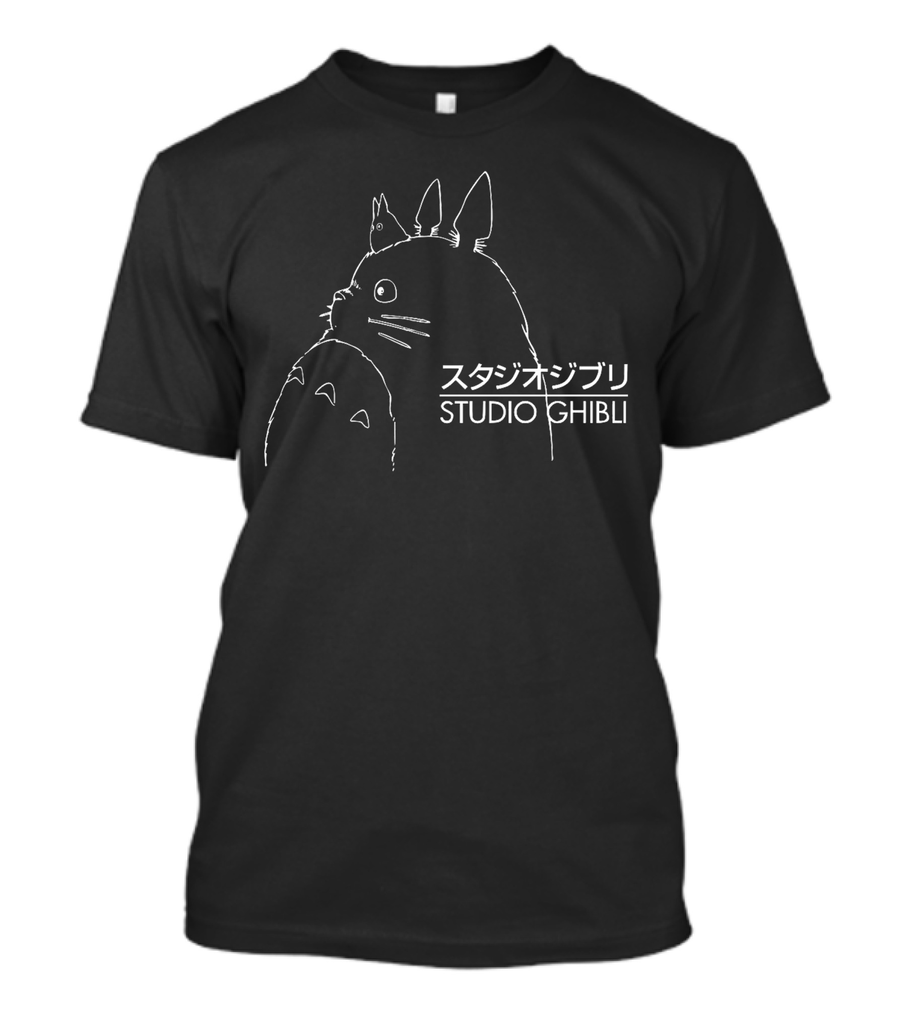Studio Ghibli Totoro White Outline Japanese Text T-Shirt