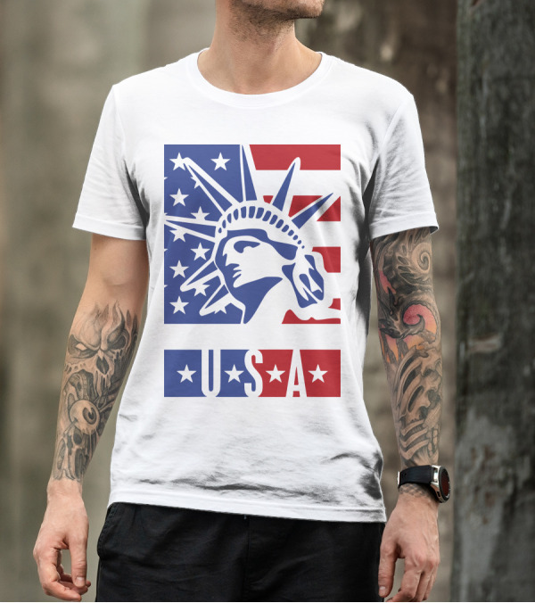USA Statue Of Liberty American Flag Stars T-Shirt