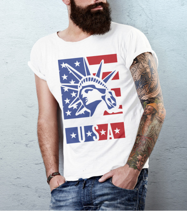 USA Statue Of Liberty American Flag Stars T-Shirt