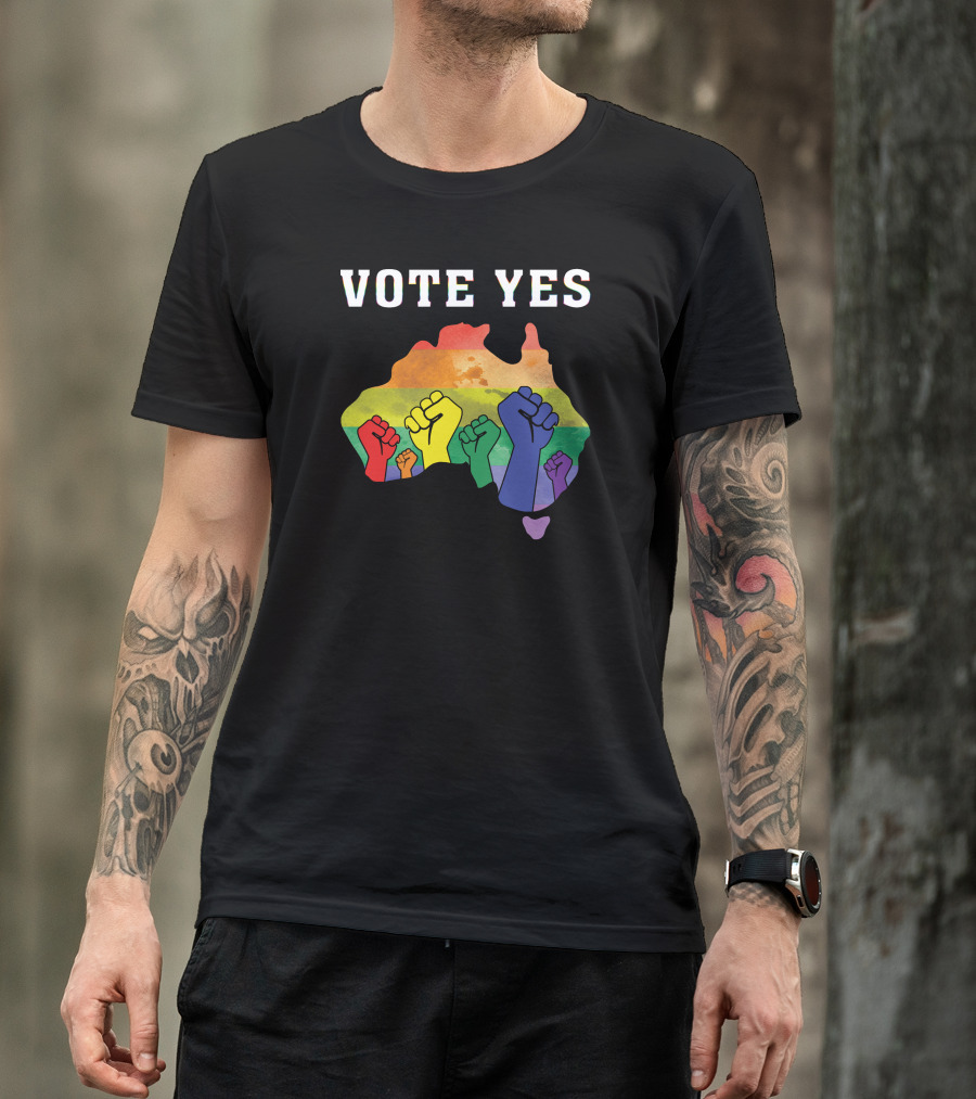 Vote Yes Australia Rainbow Fists Pride Map T-Shirt