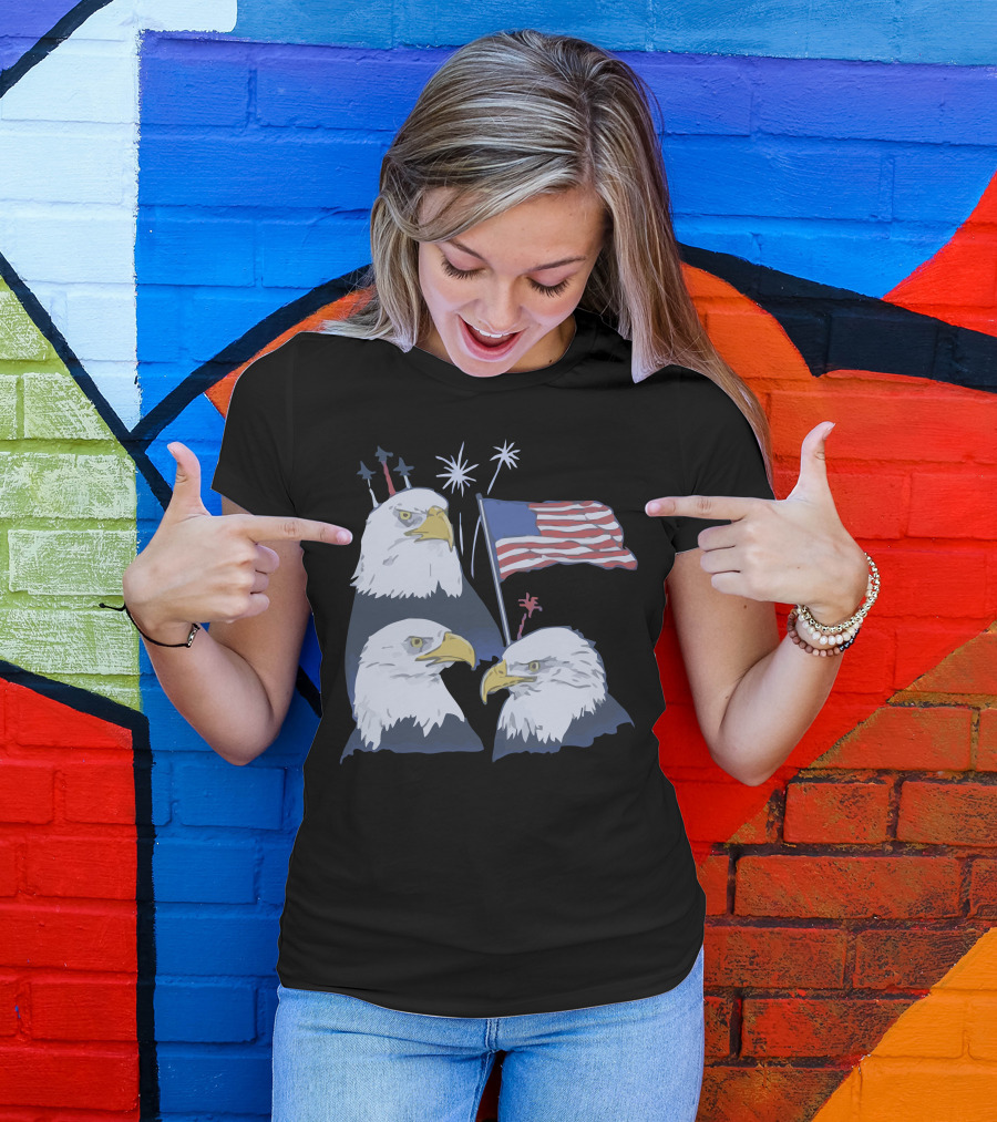 3 Eagles American Flag 4Th Of July Fireworks T-Shirt