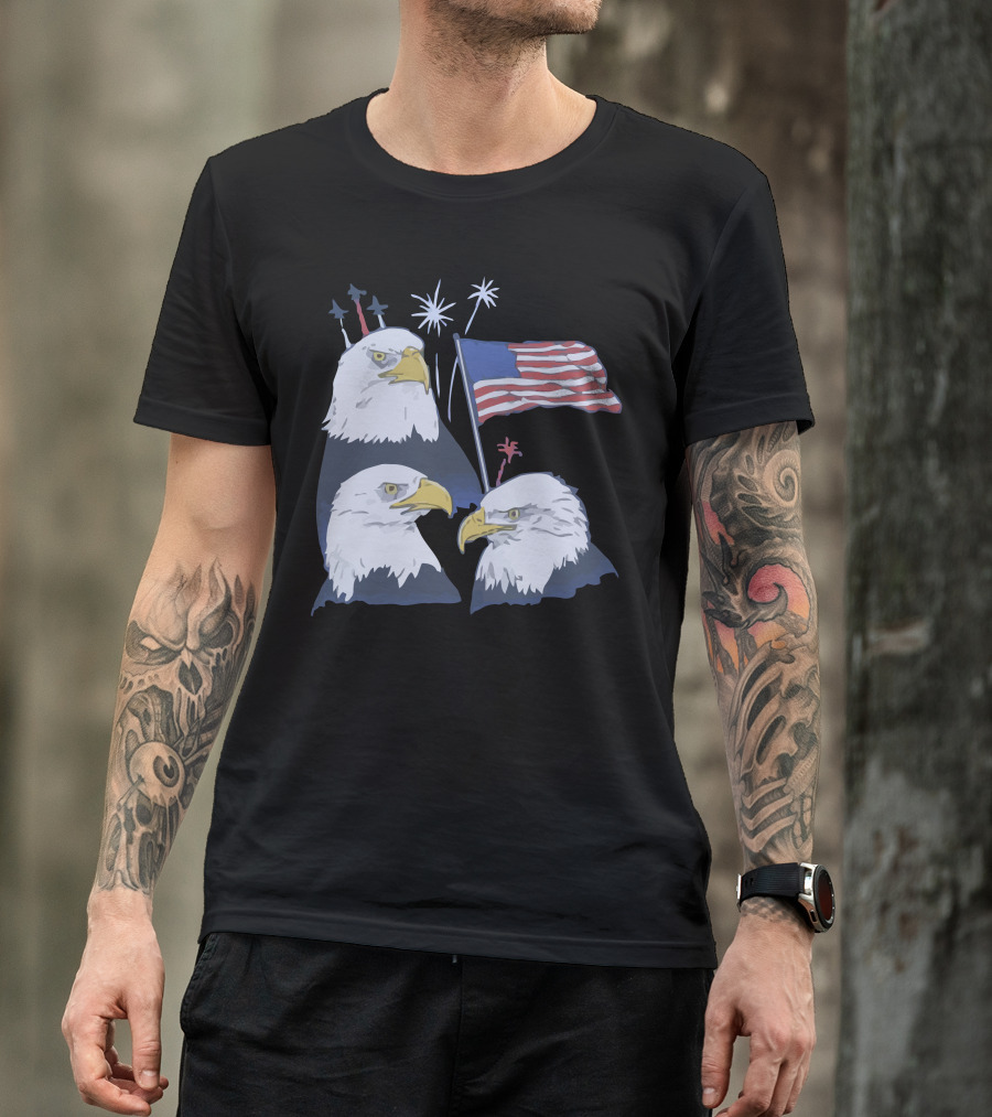 3 Eagles American Flag 4Th Of July Fireworks T-Shirt