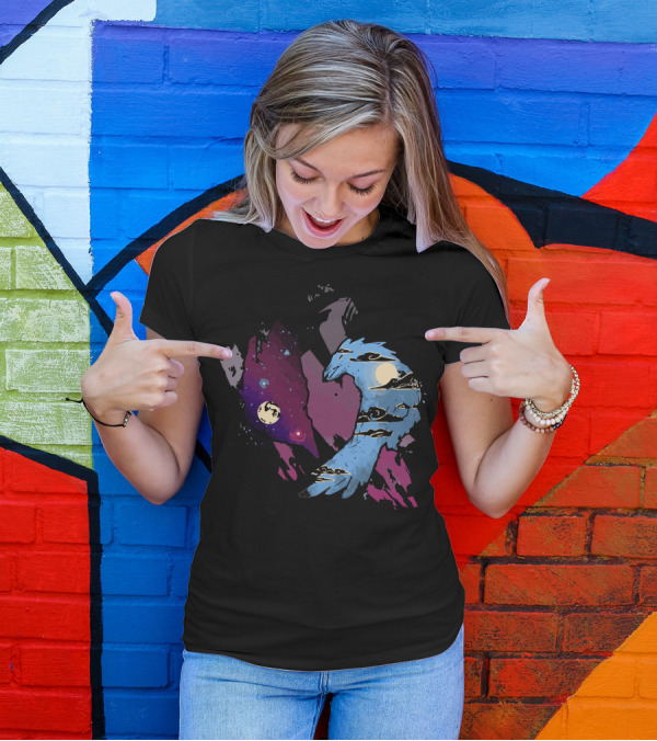 Cosmic Yin-Yang With Night And Day Celestial Birds T-Shirt