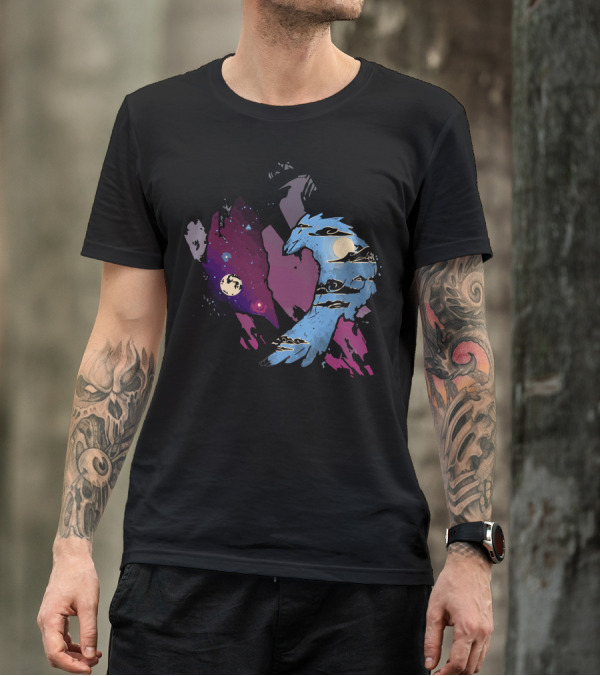 Cosmic Yin-Yang With Night And Day Celestial Birds T-Shirt