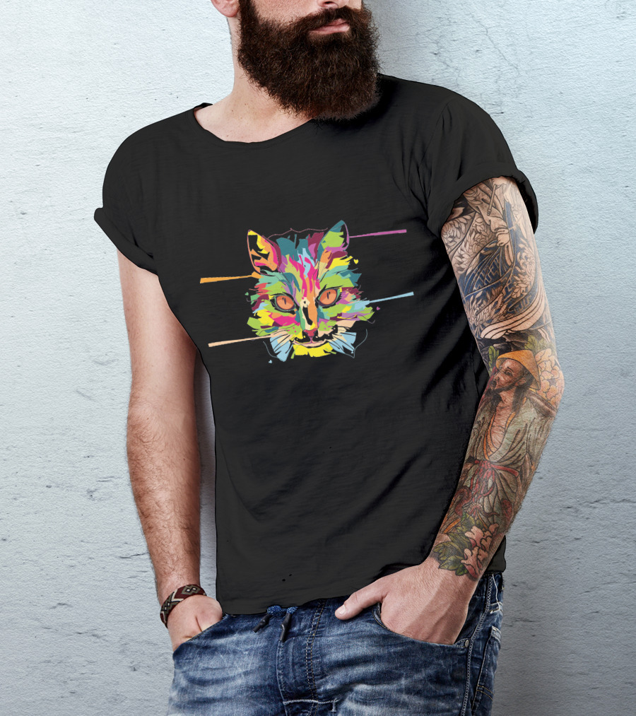 Colorful Cat Vibrant Multicolor Kitty Face T-Shirt