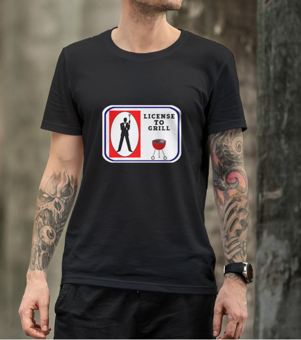 License To Grill BBQ Agent Parody With Bond Silhouette And Grill T-Shirt
