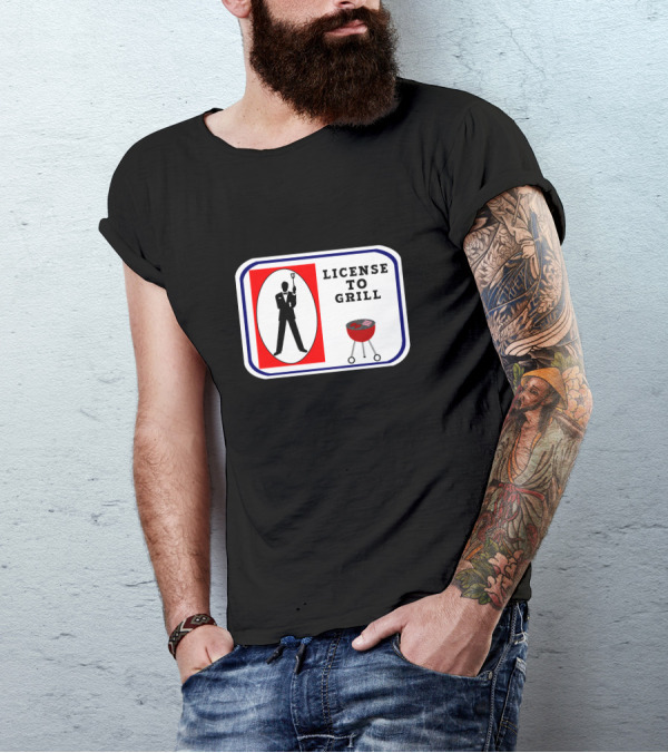 License To Grill BBQ Agent Parody With Bond Silhouette And Grill T-Shirt