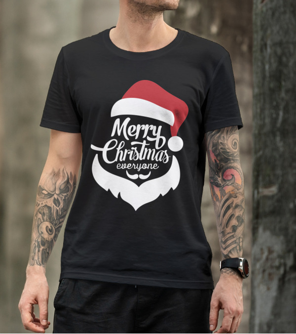 Merry Christmas Everyone Red Santa Hat And Beard T-Shirt