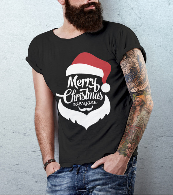 Merry Christmas Everyone Red Santa Hat And Beard T-Shirt
