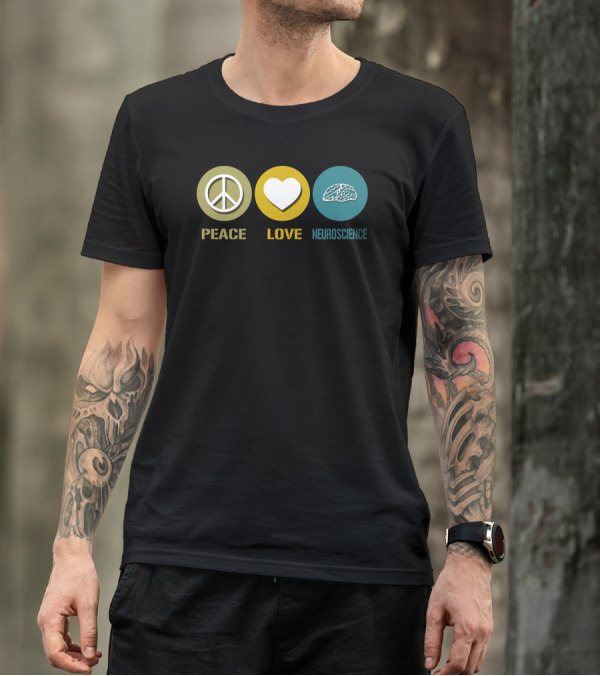 Peace Love Neuroscience Icons With Brain T-Shirt