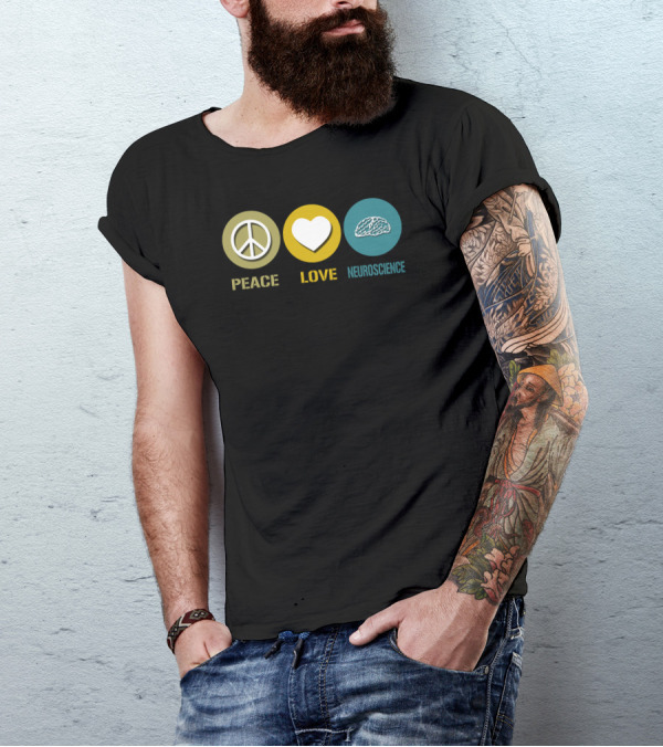Peace Love Neuroscience Icons With Brain T-Shirt