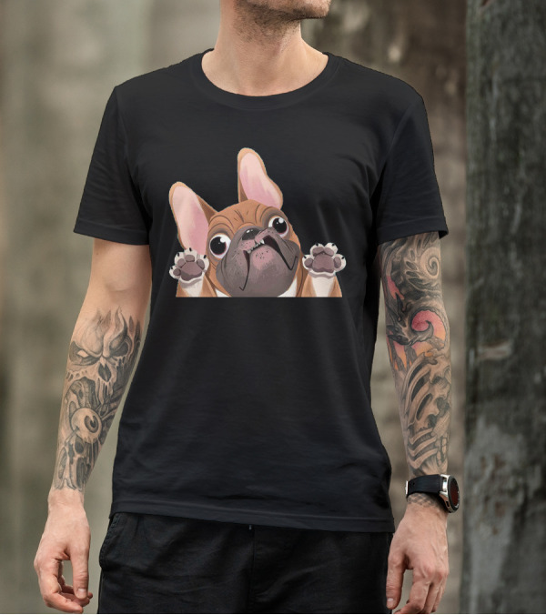 Pug Missed His Friend Cute Cartoon Dog Paw Prints T-Shirt