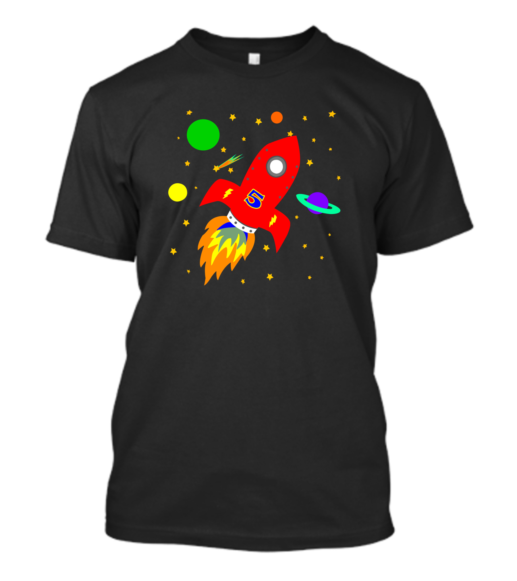 Rocket 5 Space Adventure With Stars And Planets T-Shirt
