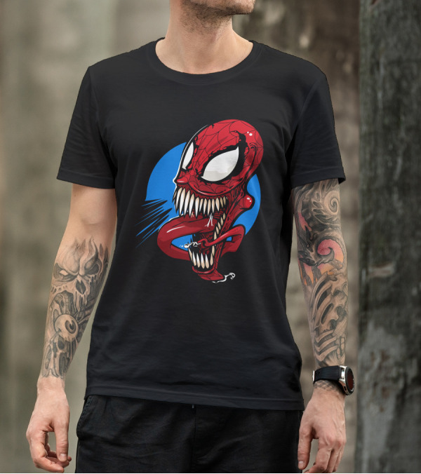 Spidervenomous Red Webhead Grinning Comic Fusion T-Shirt