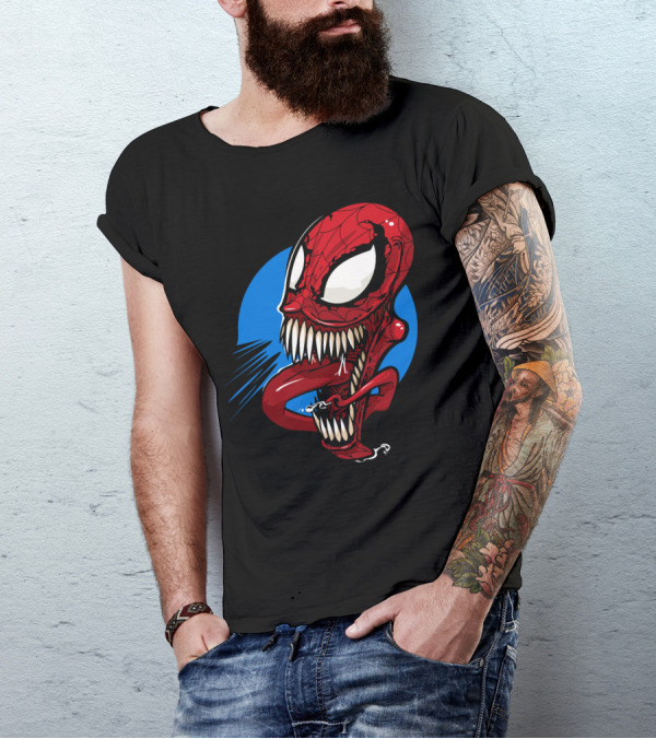 Spidervenomous Red Webhead Grinning Comic Fusion T-Shirt
