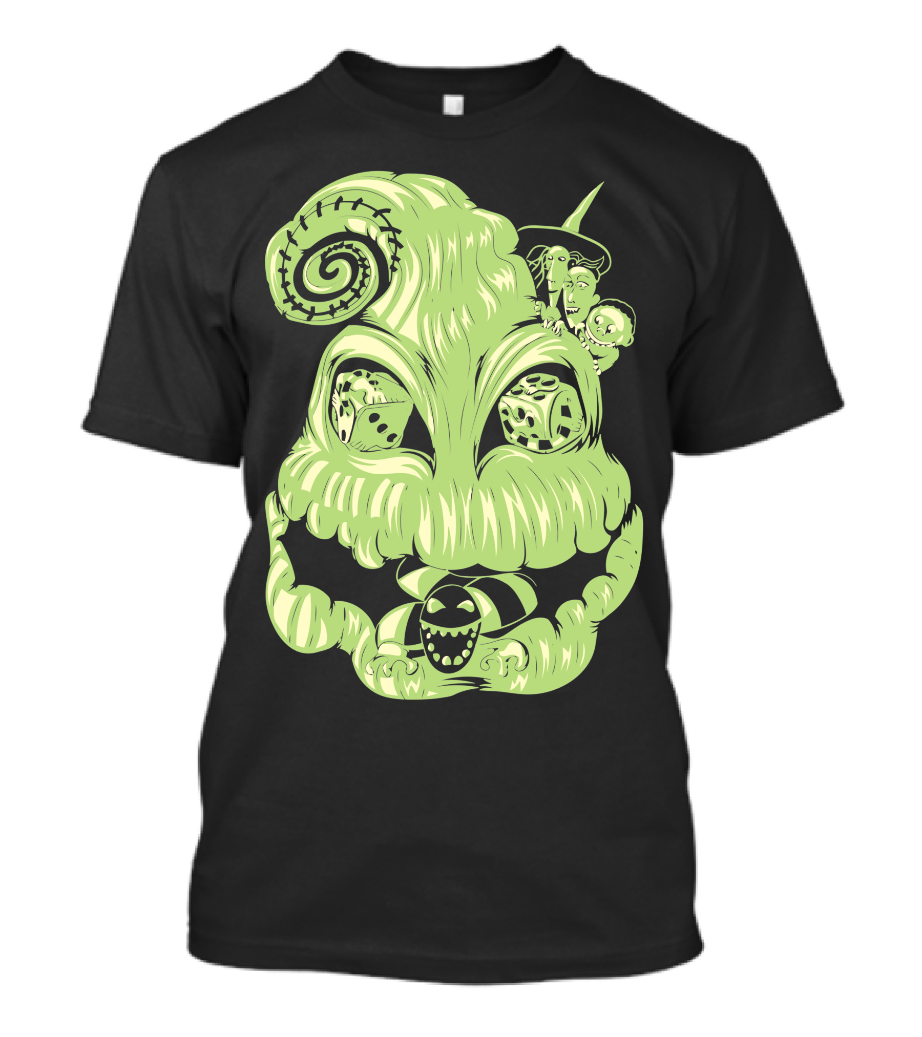 Spooky Boogie Haunted Dice Grinning Mask With Witch Hat T-Shirt