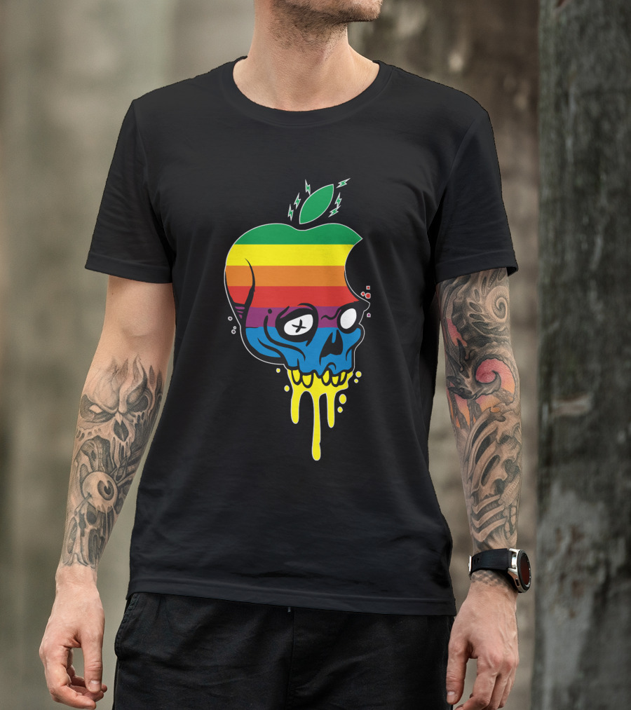 Squelette Apple Rainbow Skull Colorful Melting Retro T-Shirt