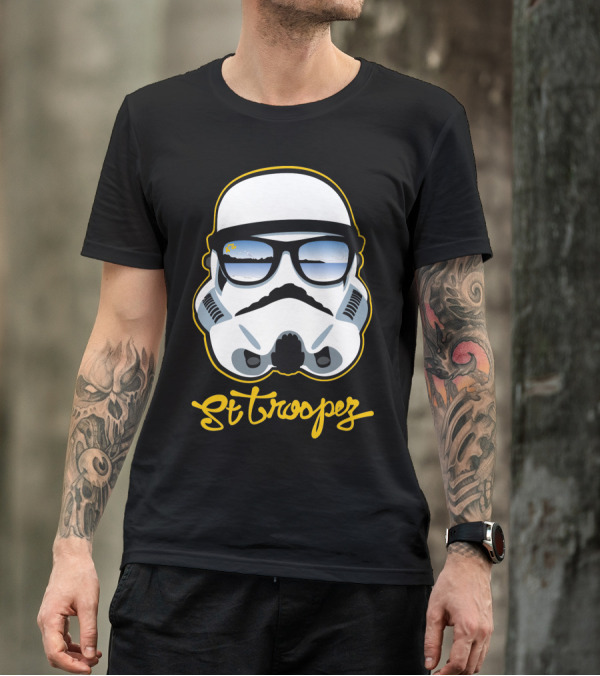 St Troopez Stormtrooper Sunglasses Beach Scene T-Shirt