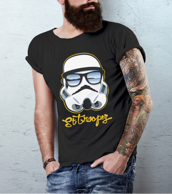 St Troopez Stormtrooper Sunglasses Beach Scene T-Shirt