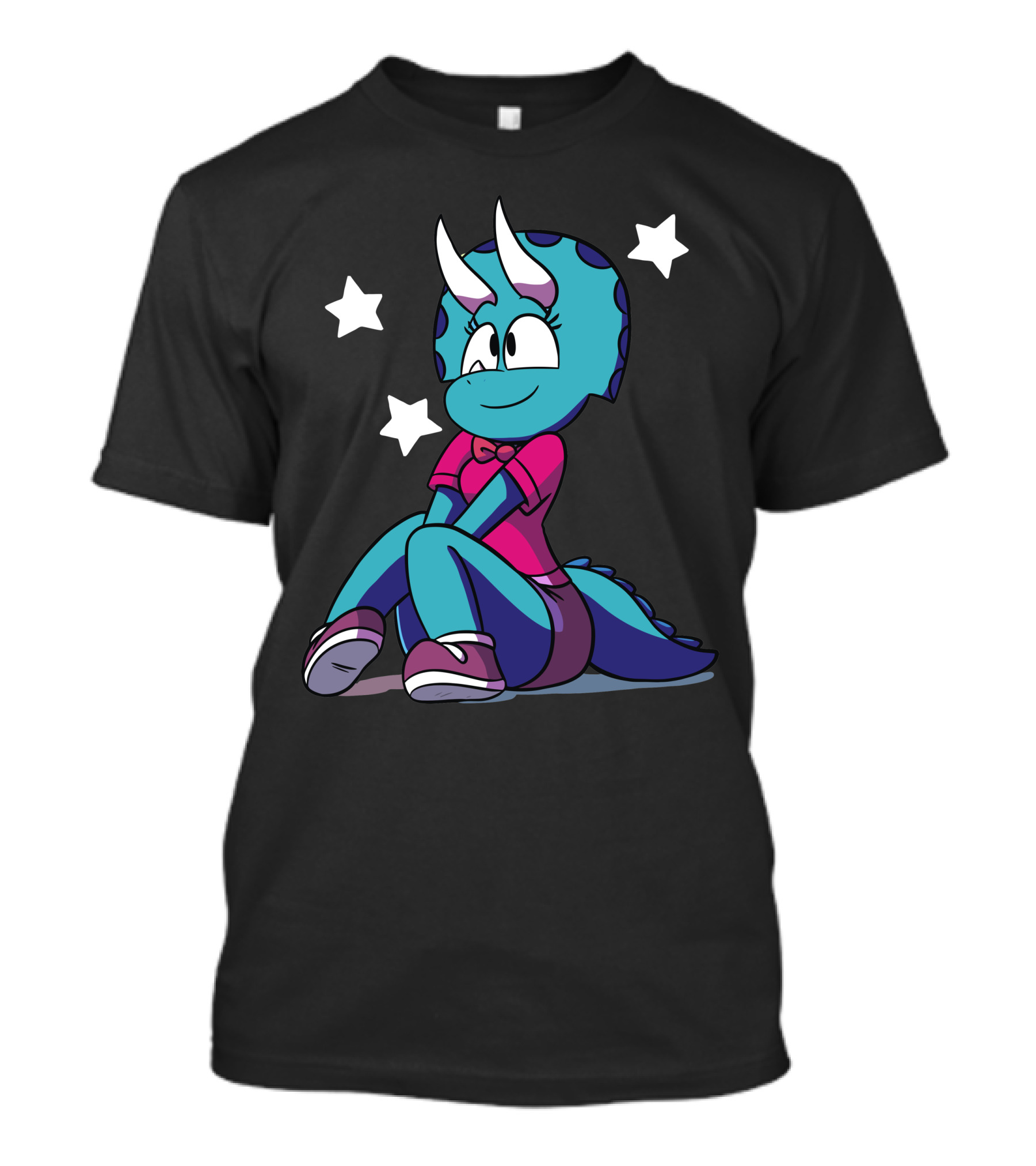 Stary Eyed Triceratops Cartoon Character With Stars T-Shirt