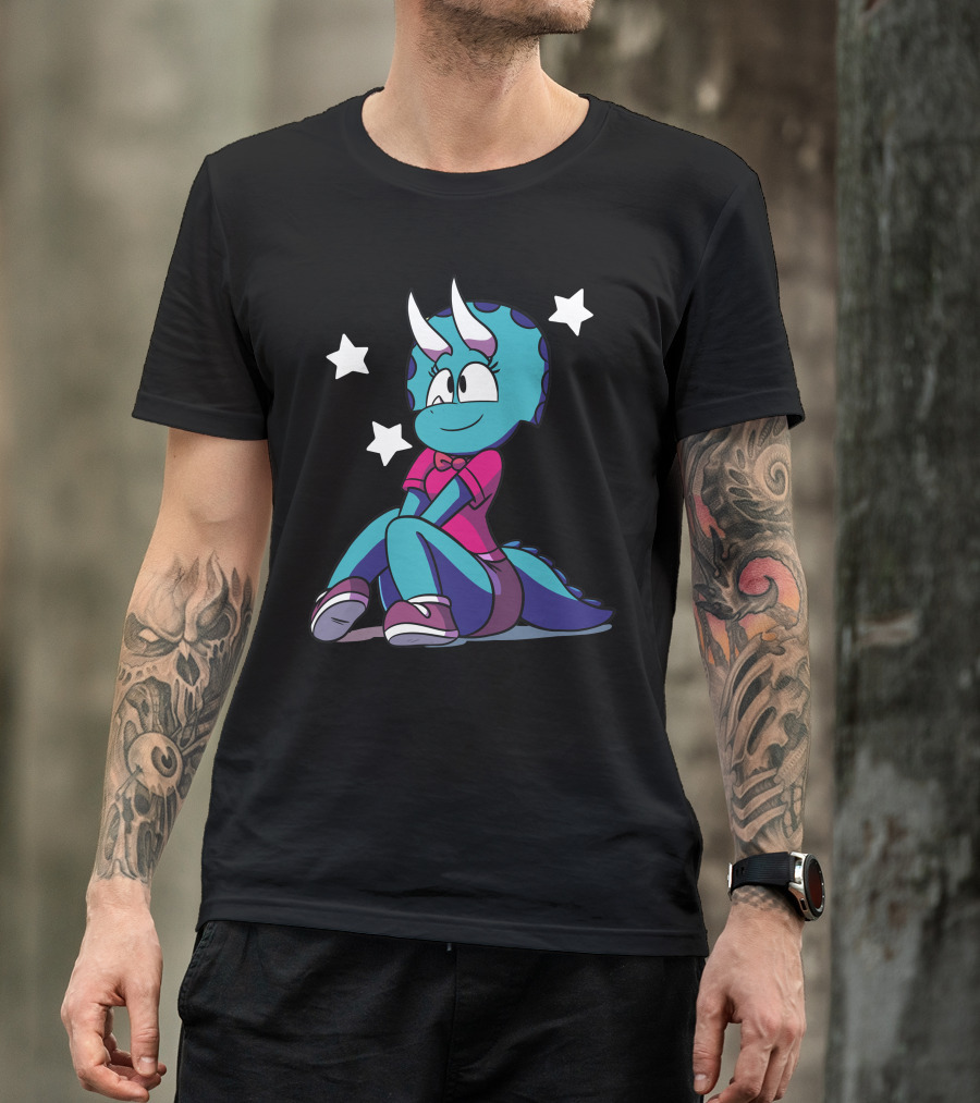 Stary Eyed Triceratops Cartoon Character With Stars T-Shirt