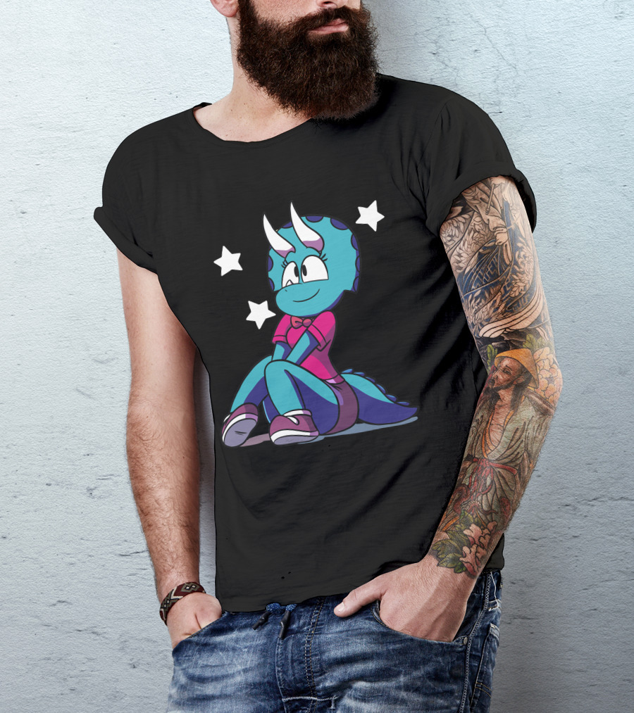 Stary Eyed Triceratops Cartoon Character With Stars T-Shirt