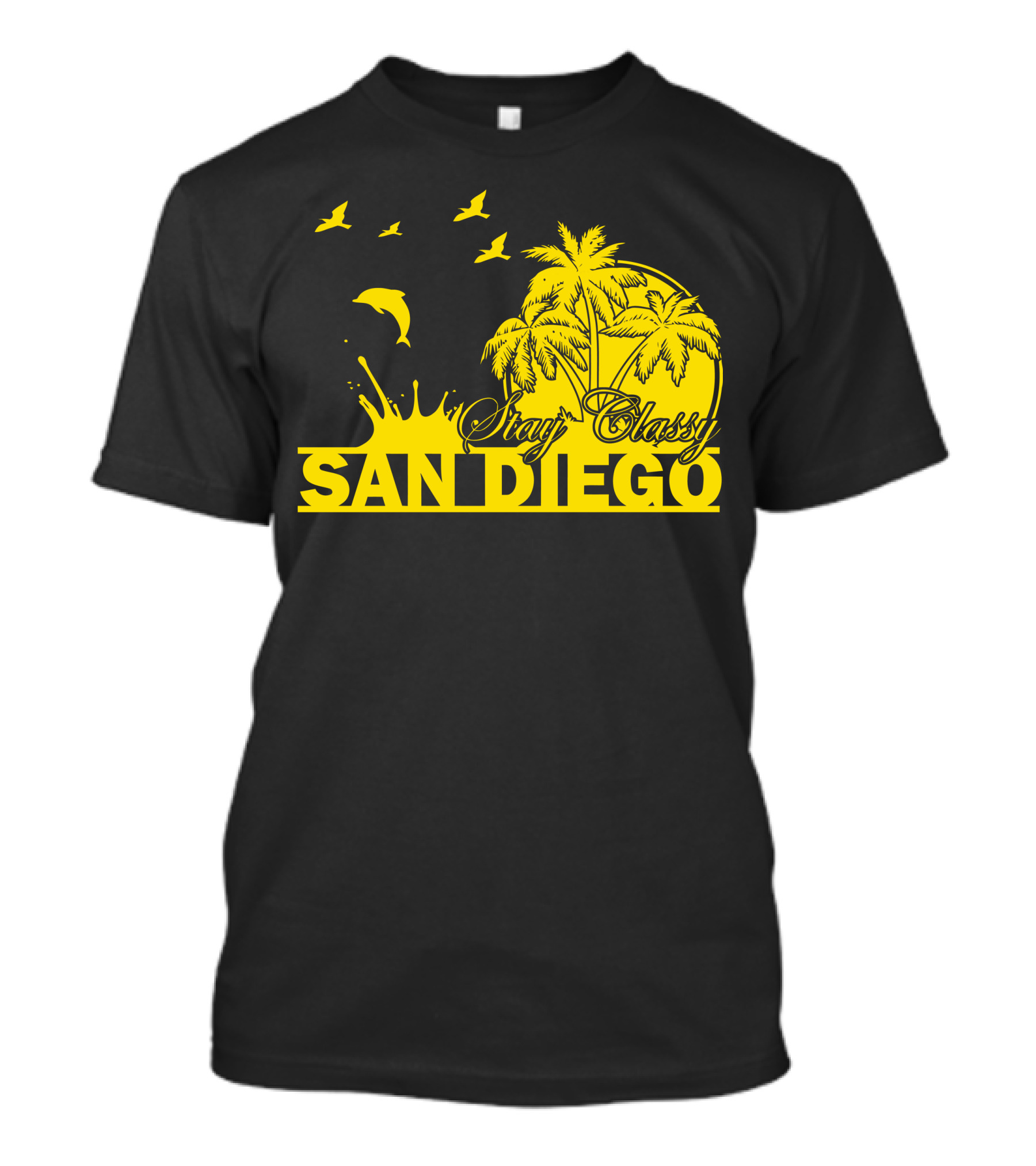 Stay Classy San Diego Dolphins Palm Trees Sunset Birds T-Shirt