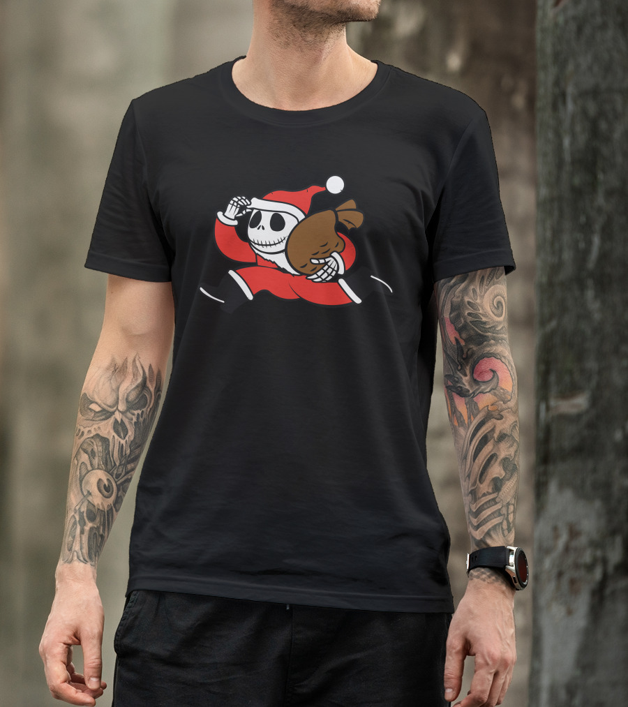 Stealing Christmas Skeleton Santa Running With Sack T-Shirt
