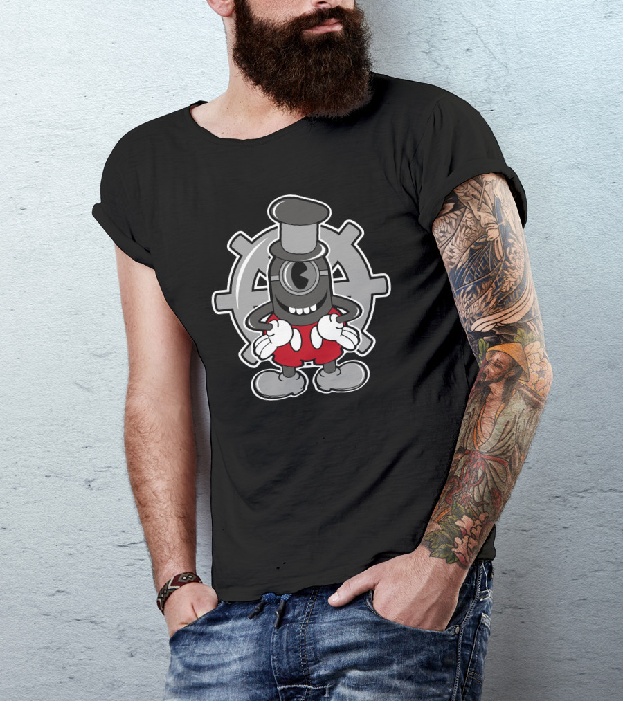 Steamboat Mini Toon With Retro Gear Background T-Shirt