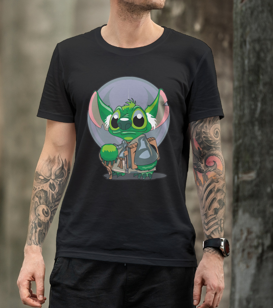 Stich Black Yoda Mashup Character T-Shirt